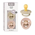 BIBS Pacifiers Colour Collection | Natural Rubber Baby Pacifier | Set of 2 BPA-Free Soothers | Made in Denmark | 0+ Months (Pack of 2) | Vanilla/Blush