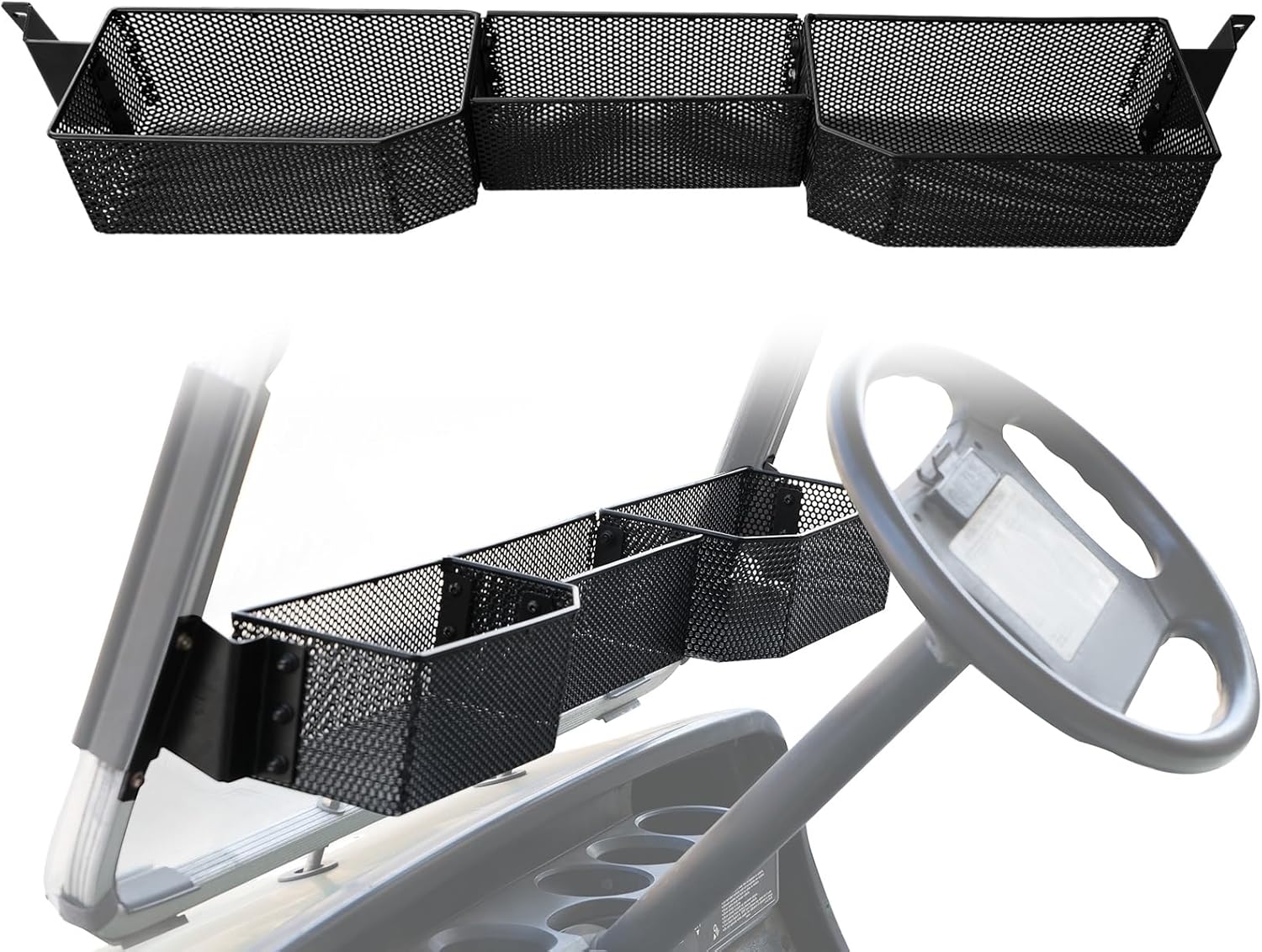 Front Inner Storage Basket for Yamaha G14-G22, No Drilling Golf Cart Storage Basket Combined Larger Compartment Dash Tray Organizer Kits for Yamaha G14-G22 Golf Cart Accessories