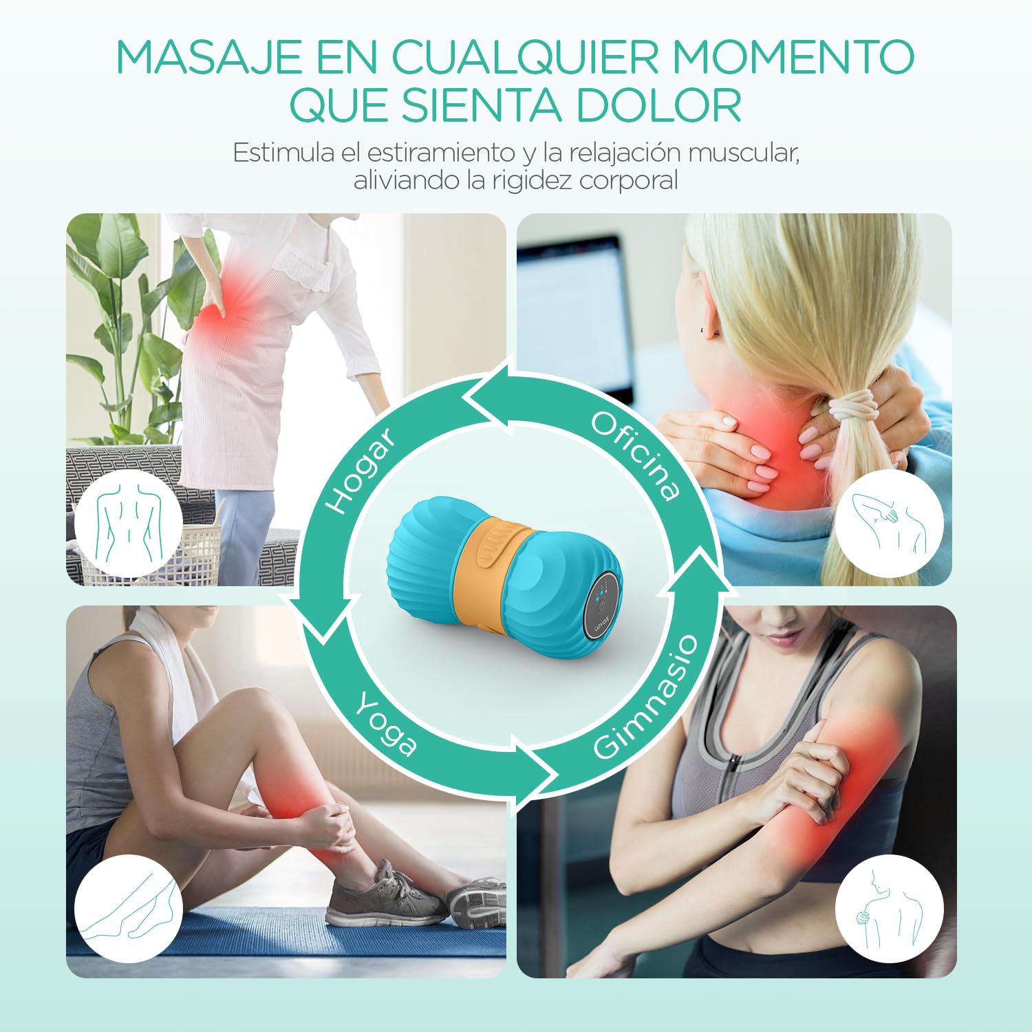 VOYOR-HEALTH Bola de Masaje Vibratoria de Maní, Masaje de Punto de Activación de Tejido Profundo Para Liberar la Tensión y el Dolor Muscular, Portátil y Recargable para Yoga Fitness, MB300 Azul