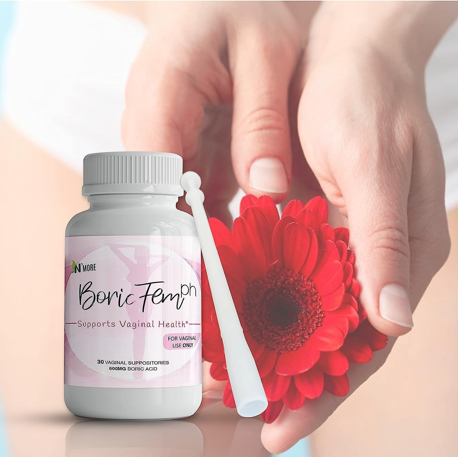 N'More Boric Acid Vaginal Suppositories - 30 Count, 600mg - 100% Pure Made in USA - Boricfem Support Vaginal Health (One)