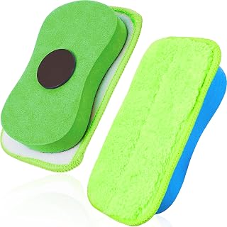 2 Pieces Chalkboard Eraser, Magnetic Chalkboard Clean Tool, Blue and Green | Microfiber Cleaning Dustless, Washable Reusable Multipurpose Erasers, Cleaning Markers Chalk, for Classroom Home Office