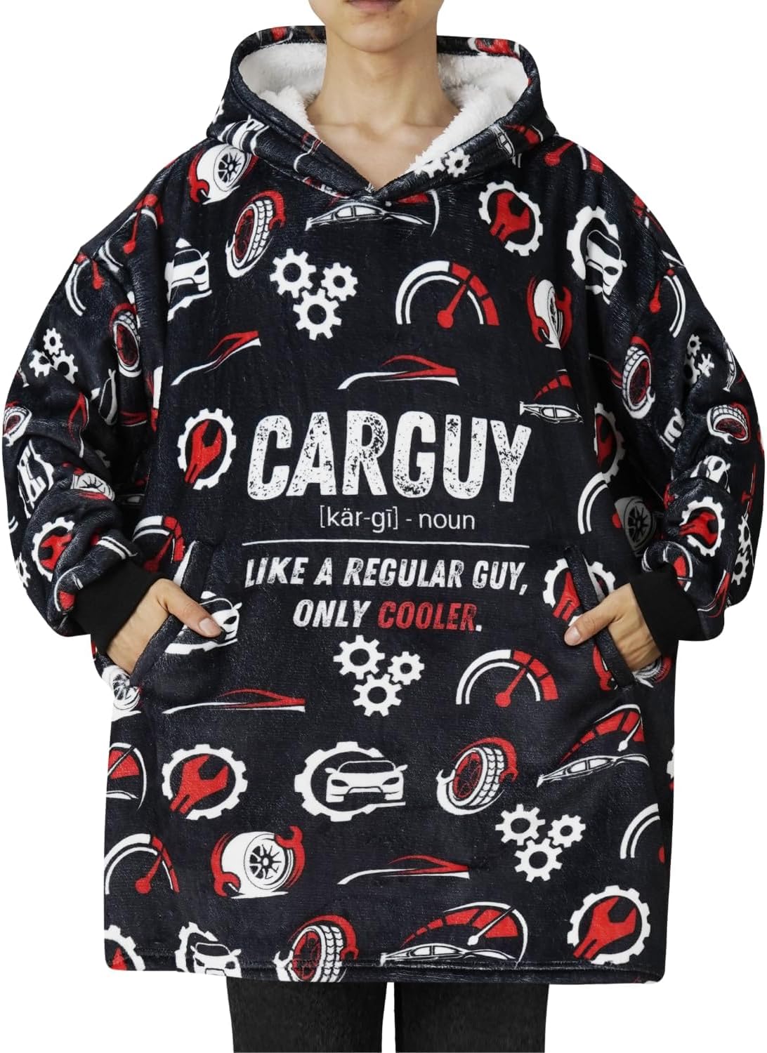 Car Guy Gifts for Car Lovers, Wearable Blanket Hoodies for Adults for Birthday, Christmas, Oversized Flannel Hooded Blankets, One Size Fits All