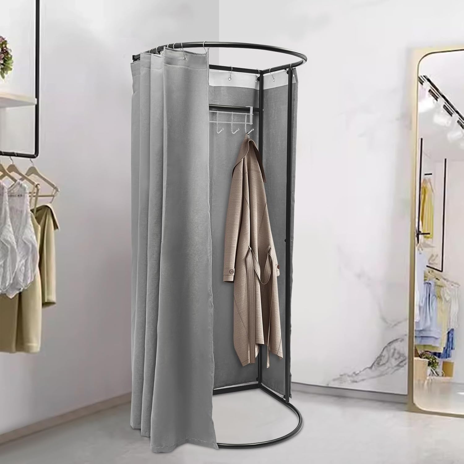 Portable Clothing Store Fitting Room, Changing Room with Shading Curtain, Privacy Screen Partition Protection Dressing Room Grey