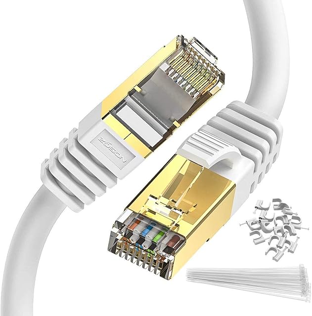 Cat 8 Ethernet Cable White, Zosion 5M Cat8 Cable High Speed 2000MHZ 40GBPS Internet Patch Cable Cord Shielded Durable Gold Plated RJ45 Connector for Gaming PC TV PS4 Modem Router Mac Laptop Xbox