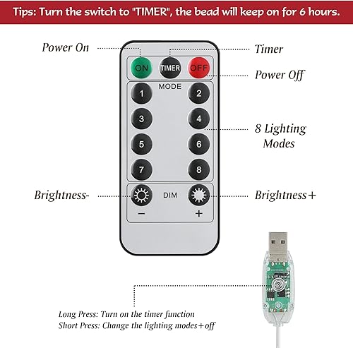 Miniatura 31 de Decoración para árbol de Navidad con 8 modos de iluminación, decoración de árbol con iluminación USB con 20 luces LED, decoración brillante