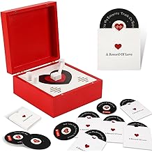 Romantic Wooden Love Note Record Player Box with 14 Vinyl-Style Message Cards &amp; Spotify QR Codes &ndash; Gift for Him Her, Valentine&rsquo;s Day Music Keepsake, Personalized Love Song Gift Box
