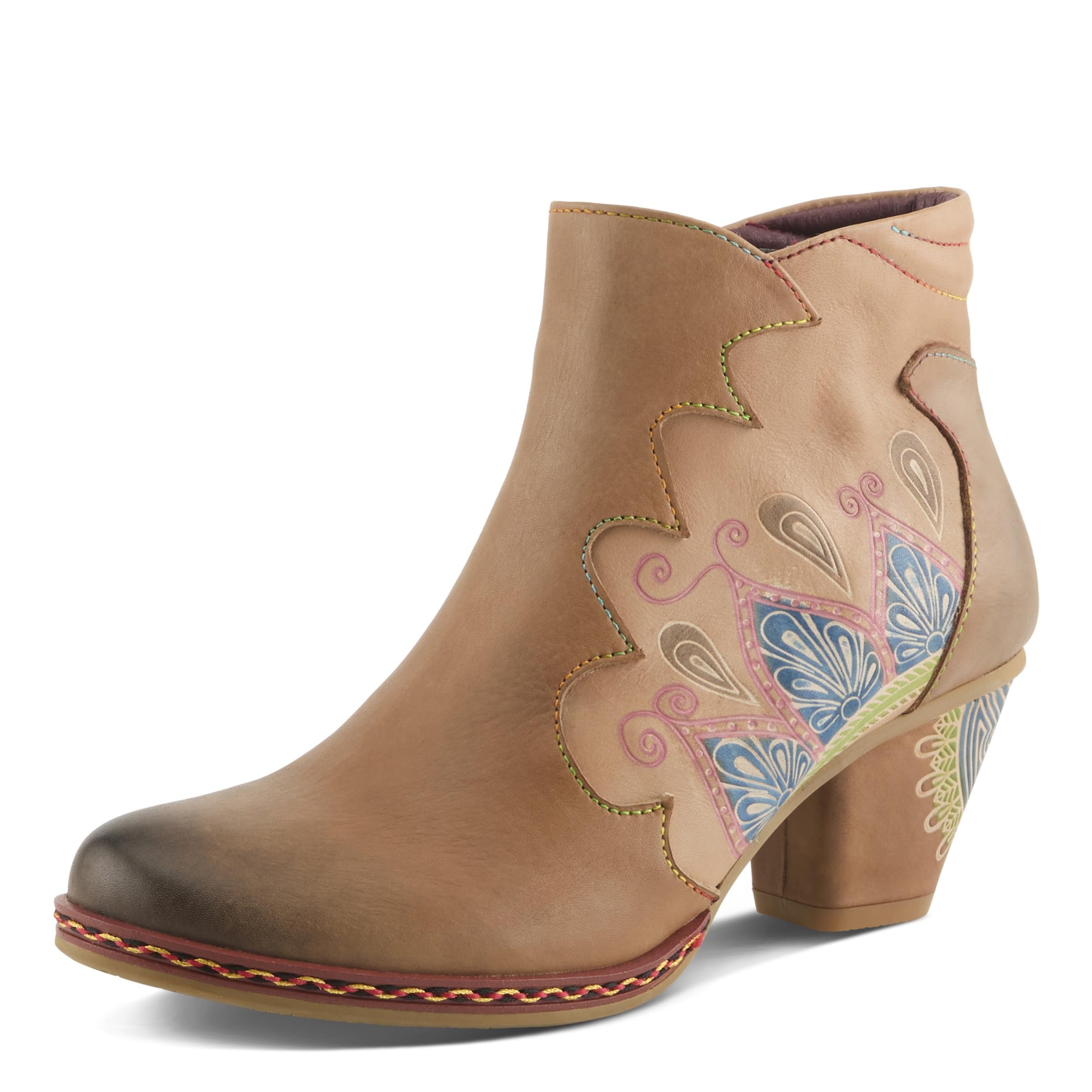 Spring Step L’Artiste Women’s Zamihi Western Boot – Hand-Painted Leather Burnished Polished Design – Padded Insole, Inside Zipper, Flexible Sole, 2¼"