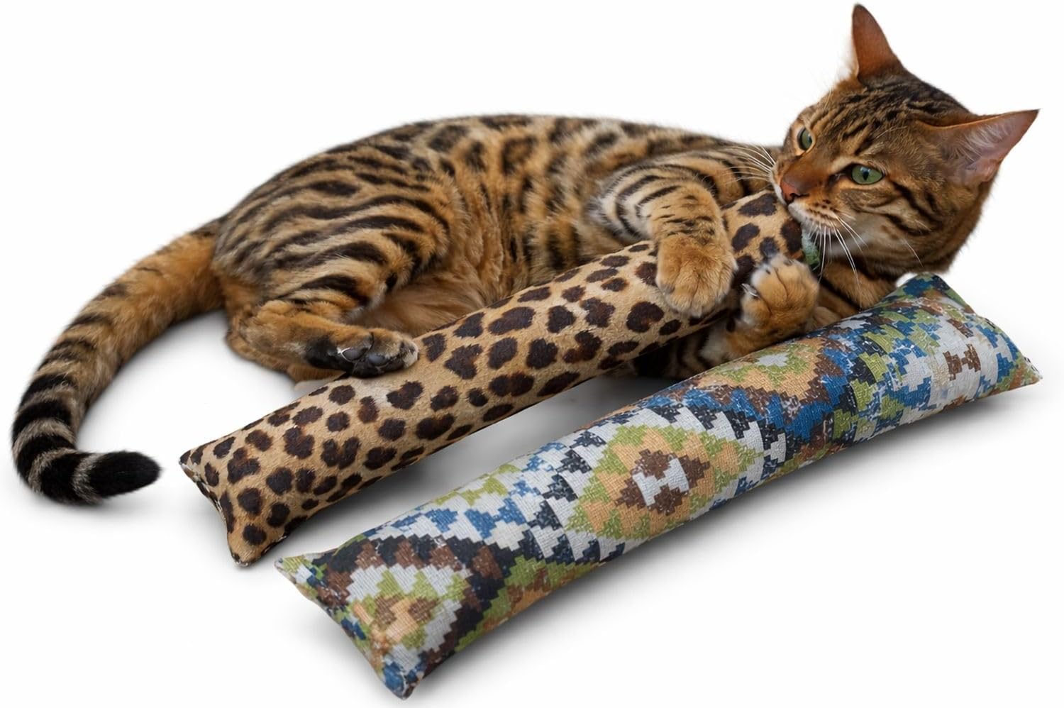 2-Pack 15โ Cat Kicker Catnip Toys โ Plush Bunny Kick Stick for Indoor Cats & Kittens โ Handmade in USA with 1 oz Canadian Catnip Each โ Cheetah & Sedona