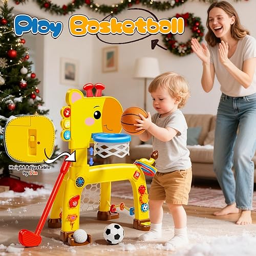 Miniatura 2 de Aro de baloncesto 3 en 1, portería de fútbol y juguete de golf con luces y música, centro de actividades deportivas para niños, regalos para niños y