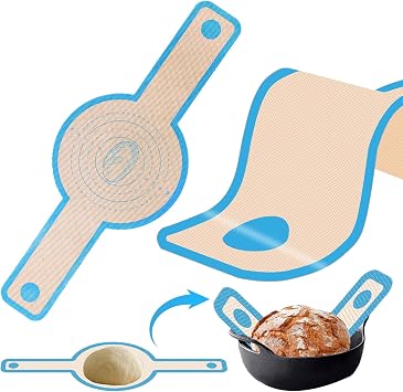 Silicone Bread Sling,Bread Silicone Baking Mat for Dutch Oven,Non-Stick & Easy Clean Reusable Baking Mat with Long Handles, Easy to Transferable Dough 1PCS Blue, 1