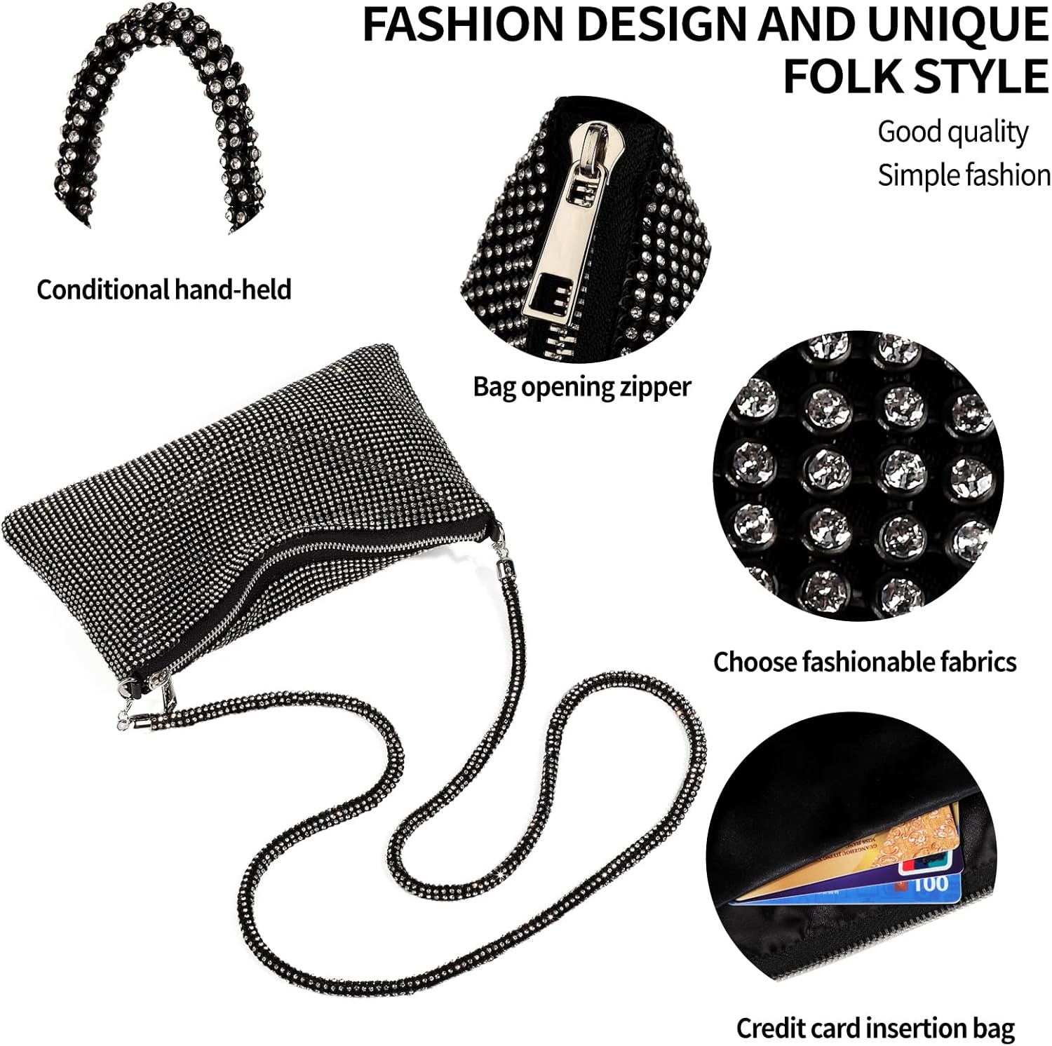 Shiny Rhinestone Crossbody Purse Clutch Sparkly Diamond Handbag Hobo Rhinestone Purses For Women