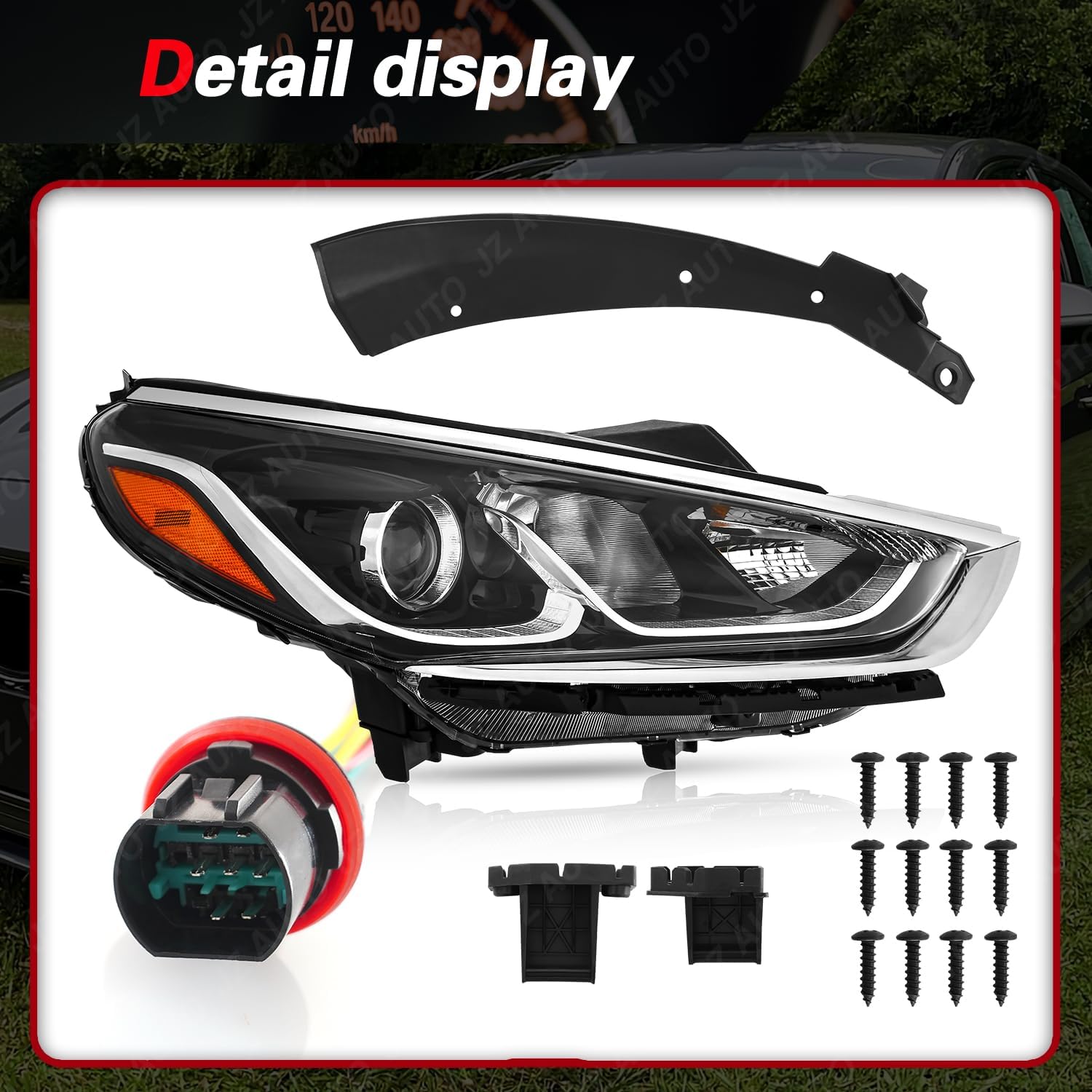 Halogen Headlight Assembly with Bulbs, Compatible with 2018 2019 Hyundai Sonata SE, SEL, Eco, Sport, Hybrid SE (Not for Sonata Limited), 92102-C2500, Passenger Side