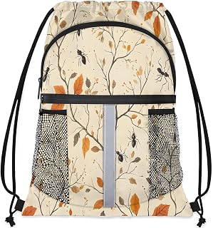 KOBLEN Leaves Ant Pattern Drawstring Backpack Waterproof Sports Drawstring Gym Bags Foldable Lightweight Draw String Back Bag for Sport Yoga Travel Swimming Beach