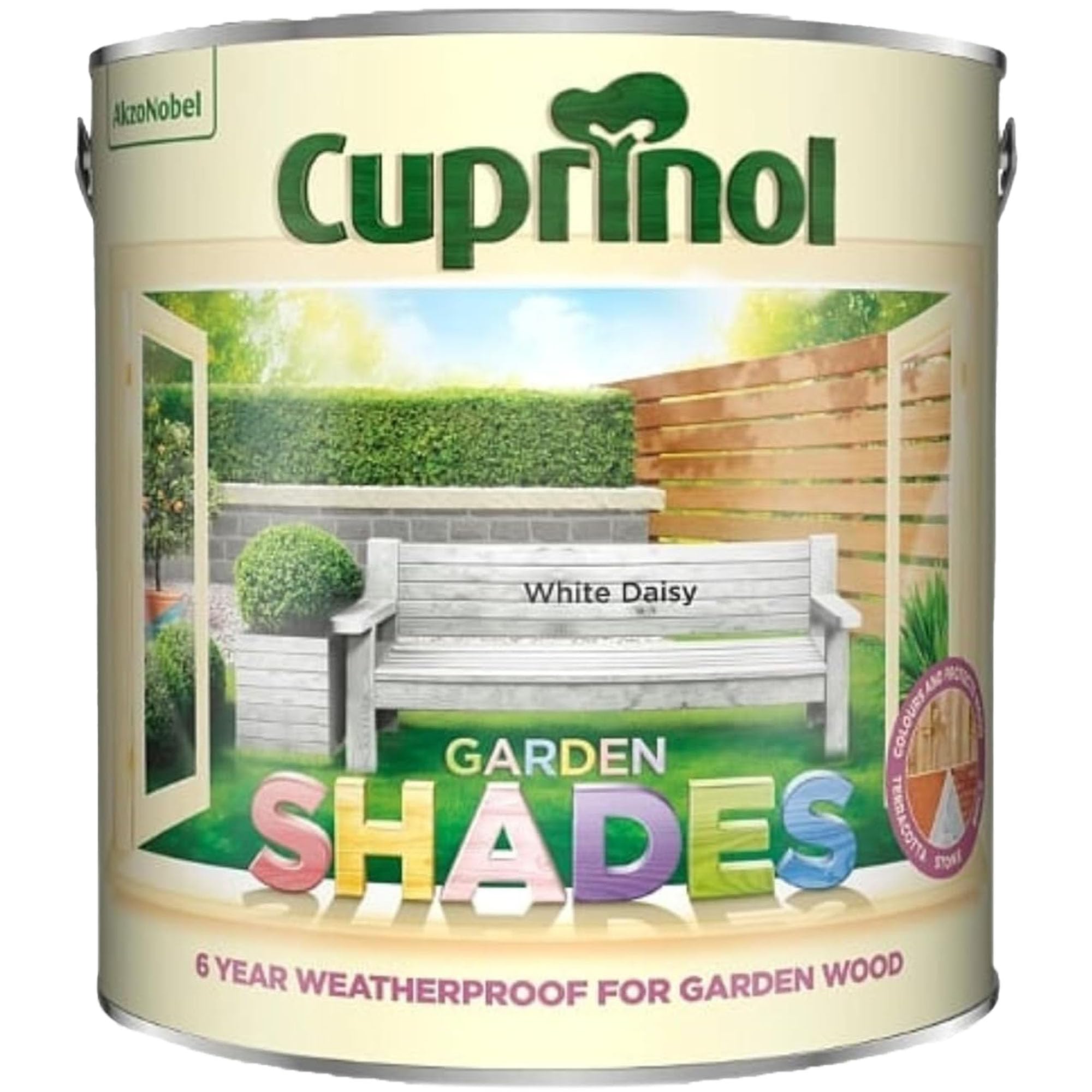 DUAYRA Garden Shades Paint | Quick Drying Water Based | For Garden Fence, Shades, Benches, Terracotta, Brick, Stone | Exterior Wood Furniture | Long Lasting (White Daisy, 2.5 Liters)