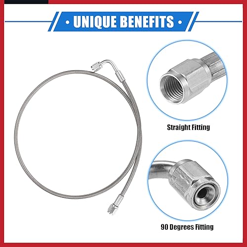 Miniatura 150 de AN3 - Línea de alimentación de aceite turbo de acero trenzado de 90 grados a extremo de manguera recto, turbocompresor remoto de 34 pulgadas, línea