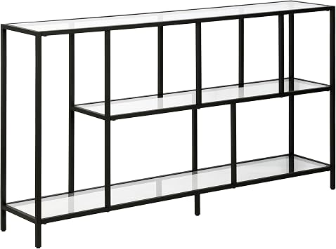 Henn&Hart 52" Wide Rectangular Console Table with Glass Shelves in Blackened Bronze, for Home Office, Living Room
