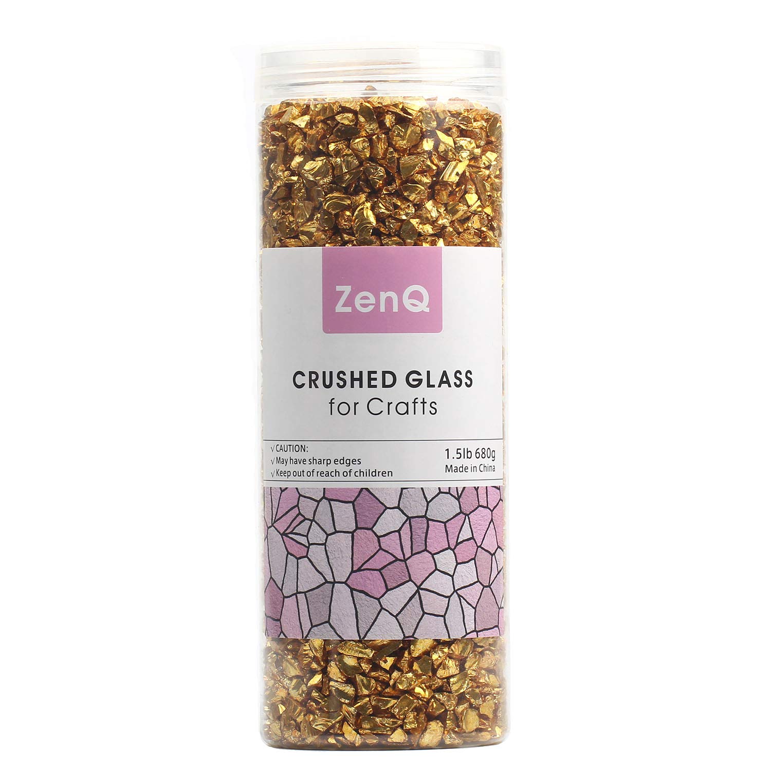 ZenQ Crushed Glass for Crafts, Resin Art. Gold, 1.5 lbs