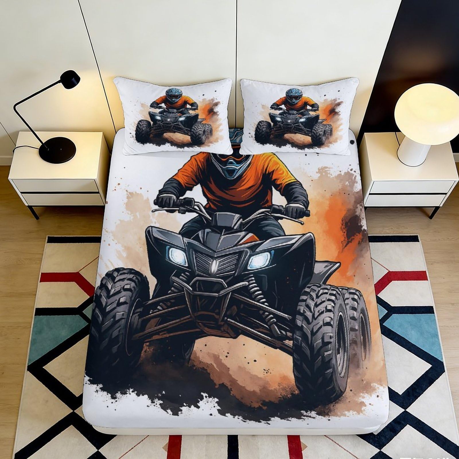3D Printed ATV Rider Fitted Sheet Microfiber Dirt Bike Bed Cover for Bedroom Dorm Mattress Protection Decor 90x200x25cm