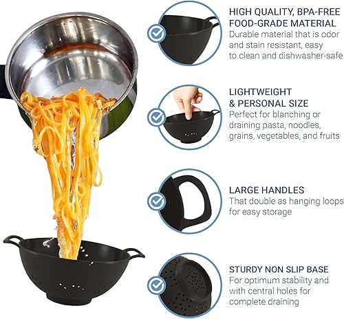 Miniatura 5 de Meadow Lane Colador pequeño de 6 pulgadas, sin BPA, apto para lavavajillas, doble asa, colador compacto de alimentos para bayas, verduras y pasta,