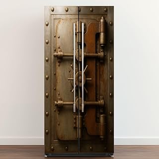 Self Adhesive Vinyl Refrigerator Wrap Old Vault Door Mural Sticker Peel and Stick Removable Door Cover Fridge Wrap Decal for Kitchen Decor
