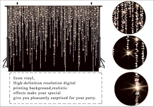 Miniatura 3 de LTLYH Telón de fondo negro y dorado de 10 x 8 pies, telón de fondo de vinilo para fotografía, fondo vintage para fiesta de cumpleaños familiar,