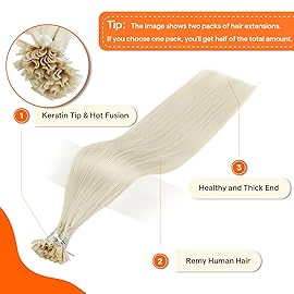 Full Shine U Tip Hair Extensions Human Hair 1000 White Blonde 16 Inch 50 Grams Utip Human Hair Extensions for Women Prebonded Fusion Extensions Remy Hair