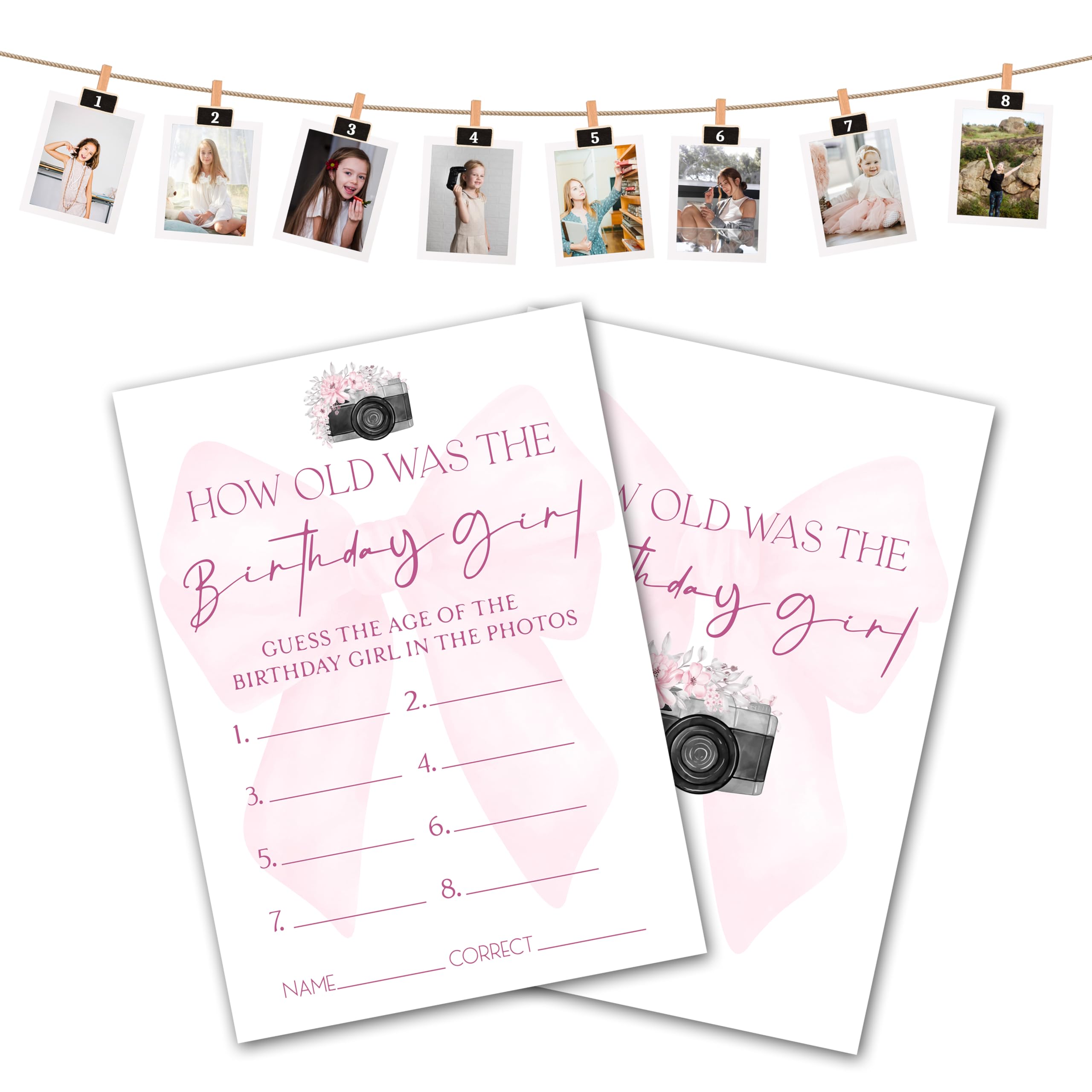 Birthday Party Game, How Old Was The Birthday Girl, Birthday Party Game Cards, Birthday Game For Adults, Pink Bow Themed Birthday Party Supplies