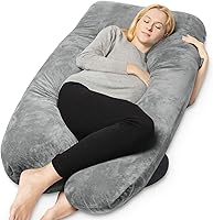 Vista 12 de QUEEN ROSE - Almohadas refrescantes para embarazo en forma de U, almohada corporal completa de maternidad para soporte de embarazadas, rayón