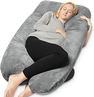 Queen Rose U Shaped Velour Pregnancy Body Pillow with Zipper Removable Cover(Grey)