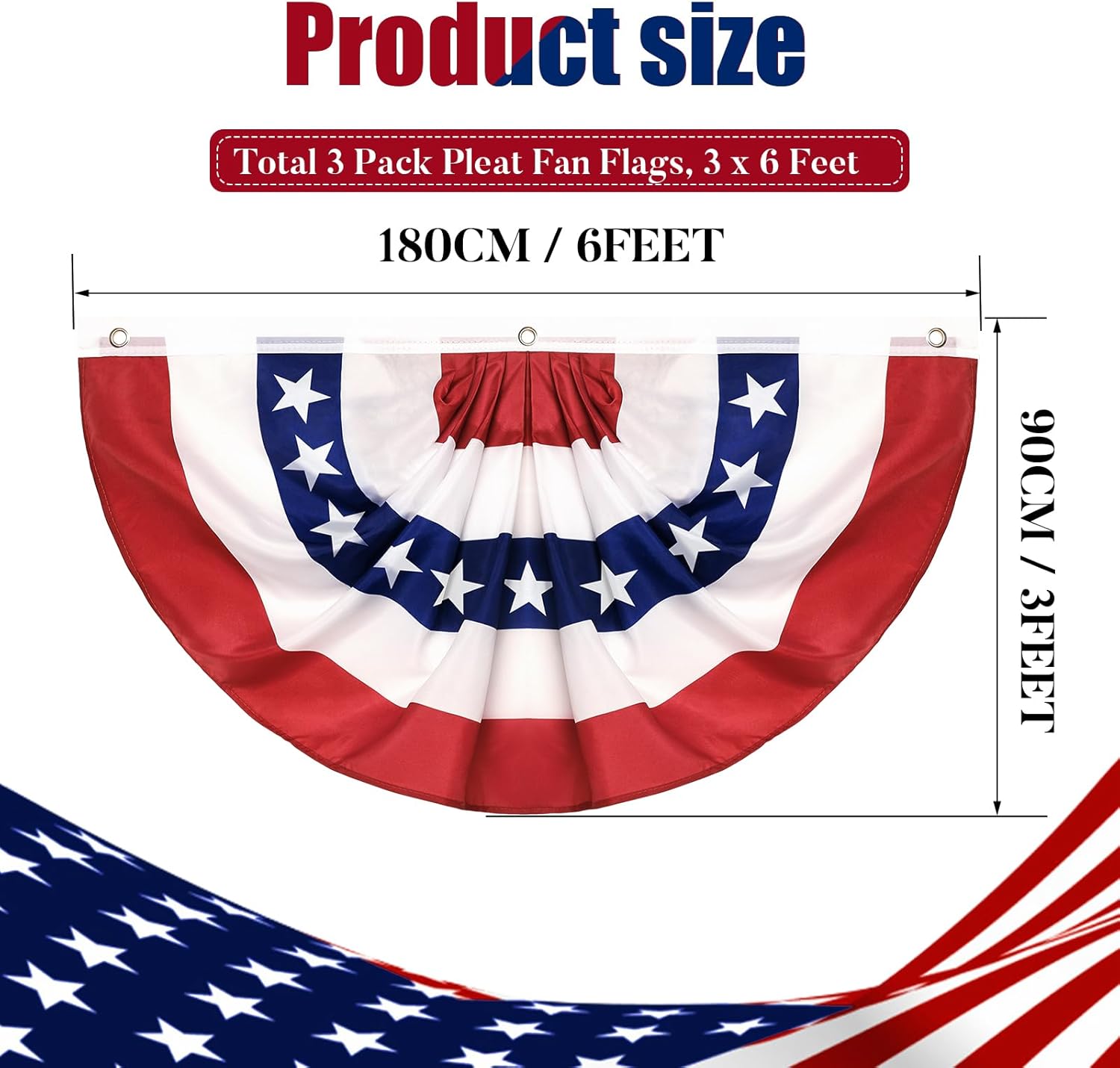 3Pack 3x6 FT American Flag Bunting, US Pleated Fan Flag 4th of July Decorations, Fourth of July Patriotic Bunting with Zip Ties for Independence Day Memorial Day Patriotic Decoration Indoor Outdoor