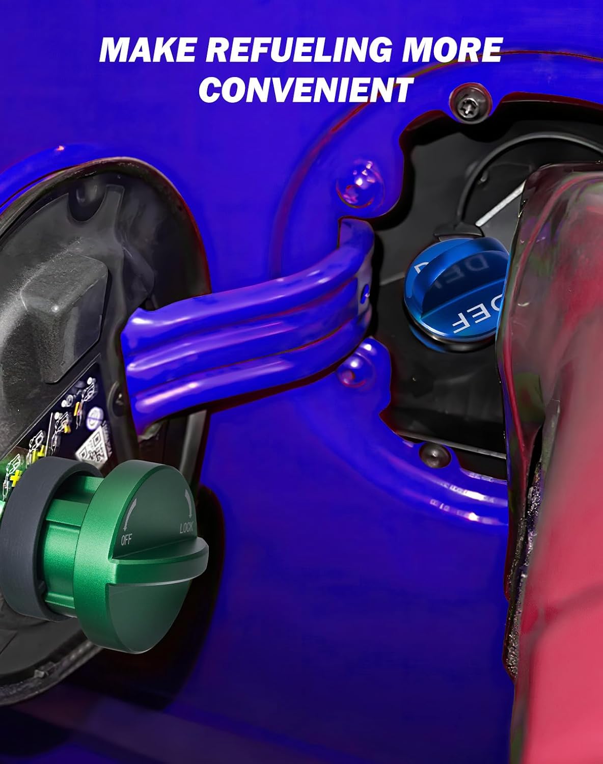 JOYTUTUS DIESEL Gas Cap & Gas Cap Holder & DEF Cap Compatible with 2019 2020 2021 2022 2023 2024 Ram, Aluminum Diesel Fuel Tank Cap & DEF Cap, Plastic Fuel Tank Cap Holder Hook, NOT for 2019 Ram 3500