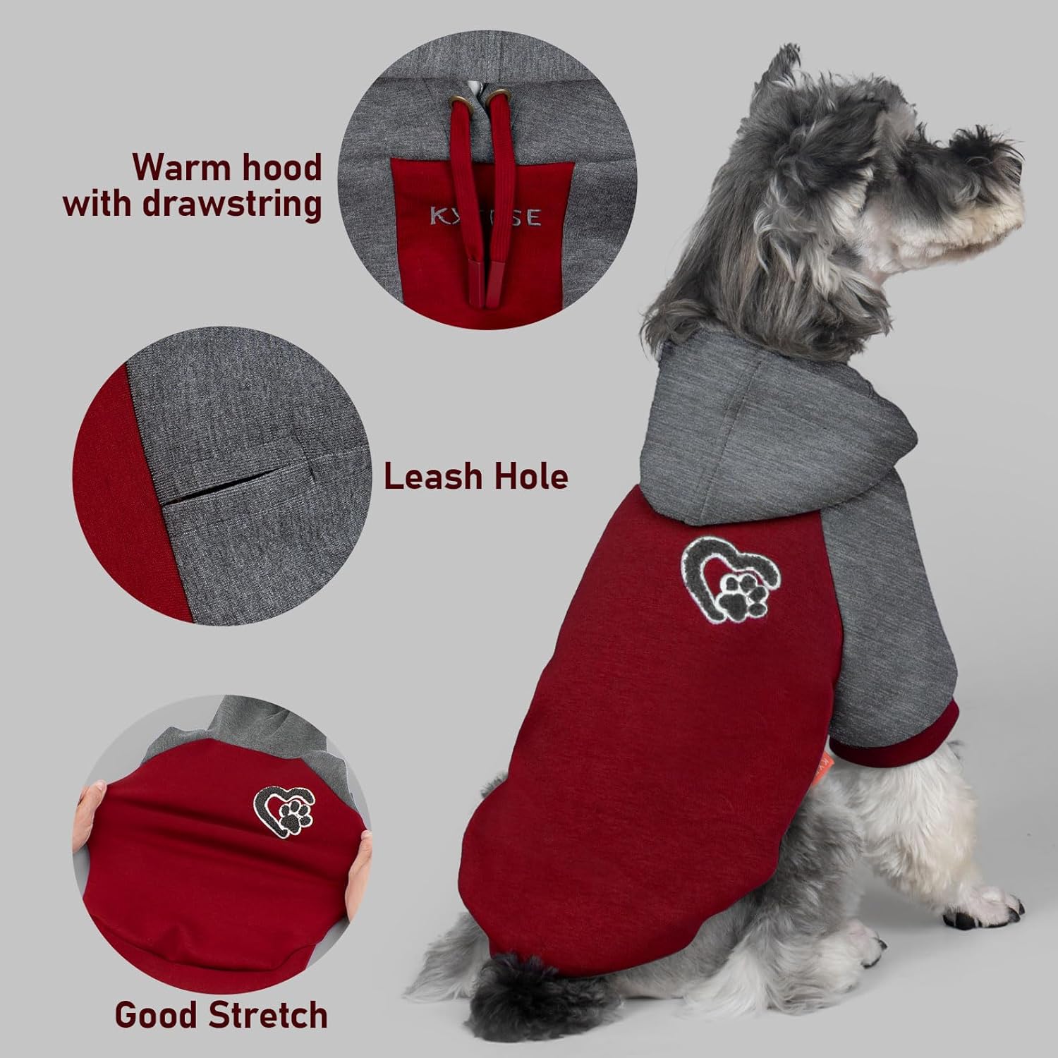 KYEESE Dog Hoodie Stretchy Cat Coat with Leash Hole Dogs Winter Coat for Cold Weather Pet Sweatshirt with Drawstring Soft Dog Clothes for Small Dogs Comfort Cat Sweater Warm Pet Clothes