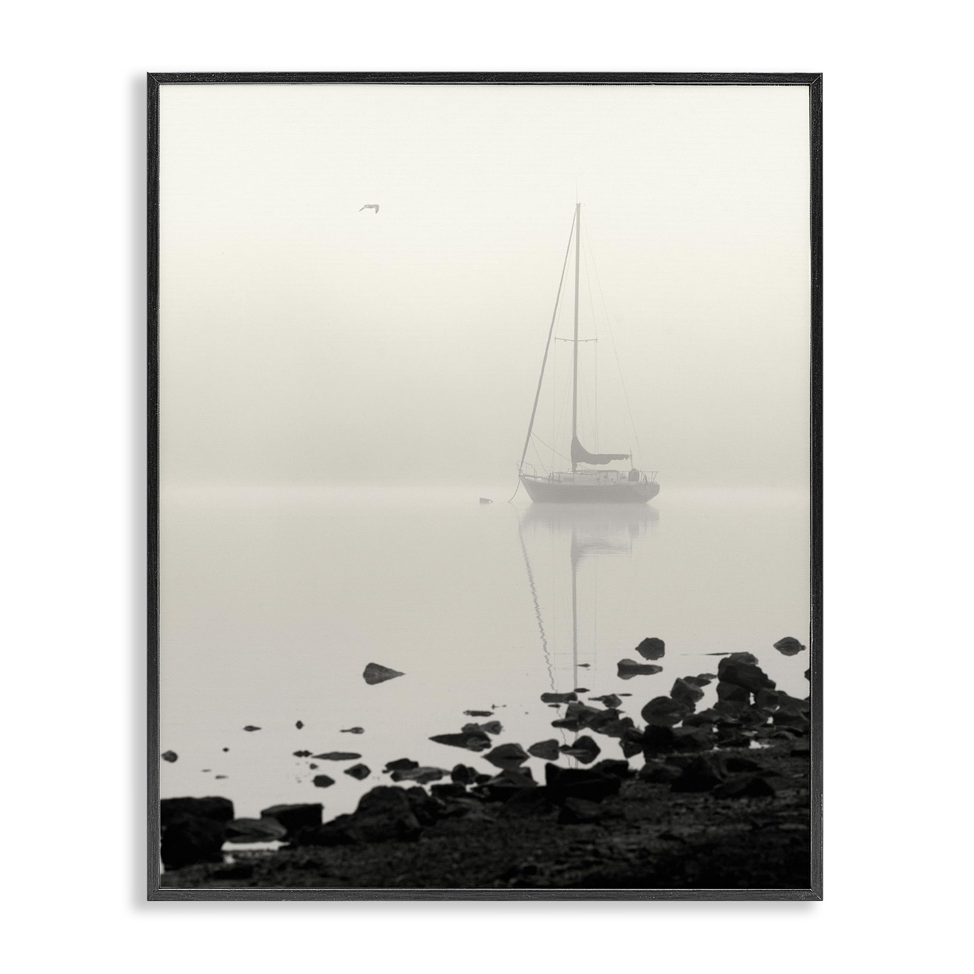 Stupell Industries Midnight Black (Textured) 'Moored In Fog'| Framed Giclee Art