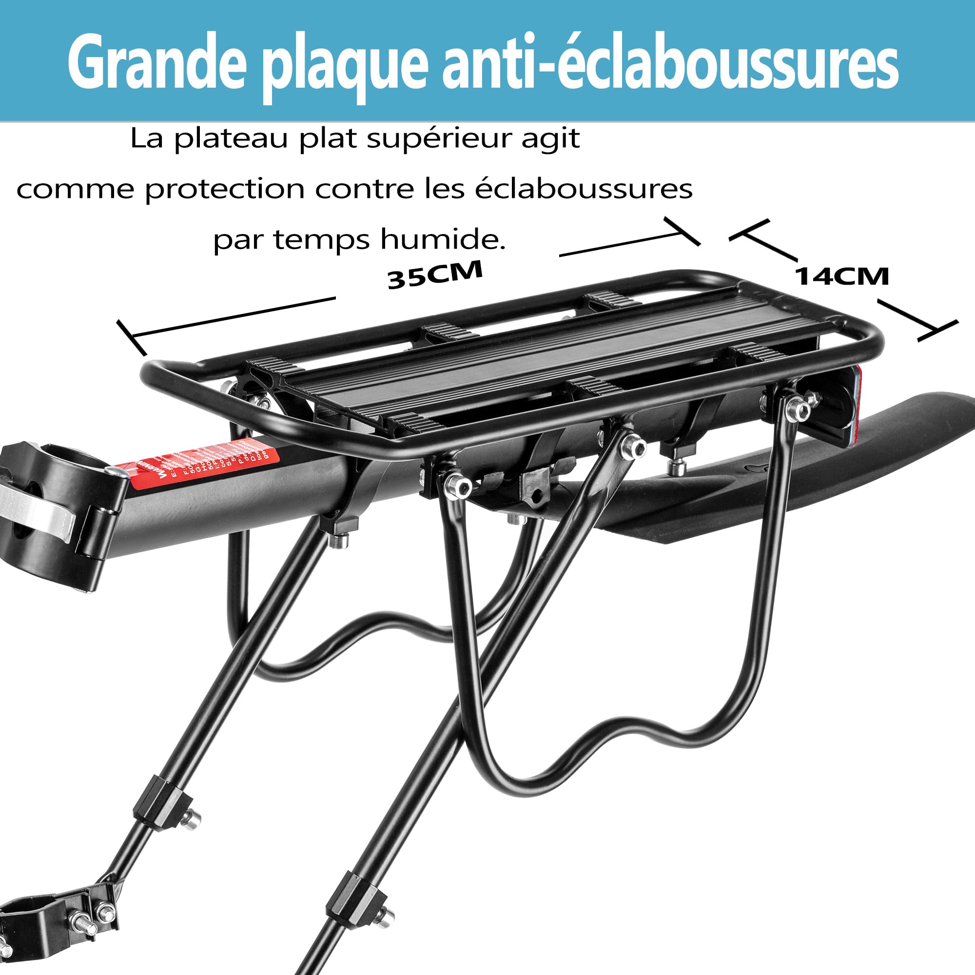 Porte Bagage vélo arrière, Porte Bagage VTT réglable avec Grand réflecteur et Garde-Boue, Libération Rapide, Alliage d’Aluminium, Charge 50 kg pour Cyclisme et randonnées