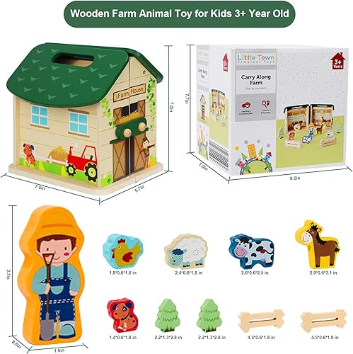 Miniatura 3 de Austraes Juguetes de animales de granja para niñas de 3, 4 y 5 años, figuras de madera de granja, juguetes para niños pequeños, juguetes de animales