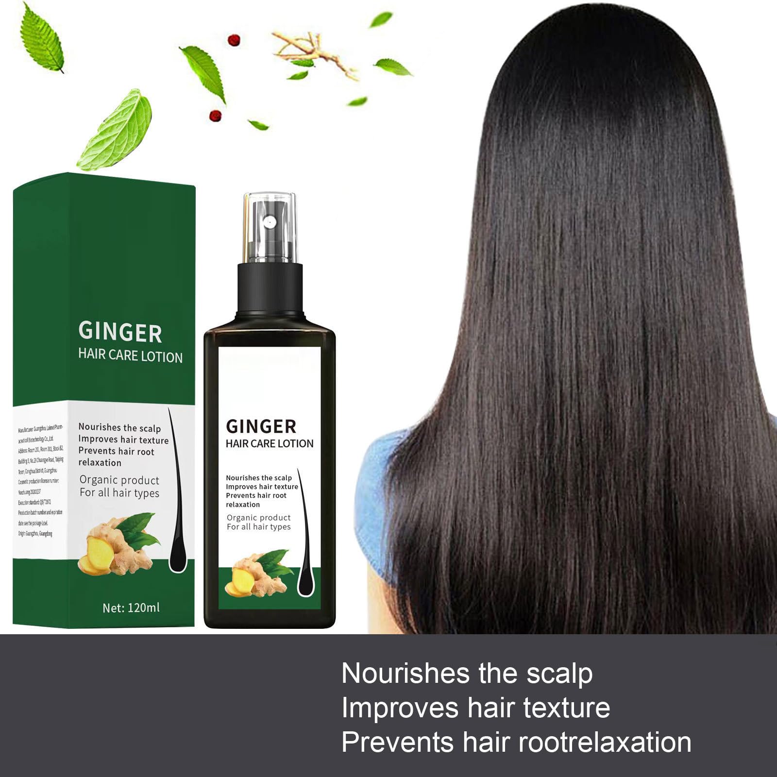 Spray Nourrissant Au Gingembre 120ml, Sérum De Croissance Des Cheveux Au Gingembre, Volume & Brillance, Pour Cheveux Fins Et Secs, Réparateur Nettoyant En Profondeur