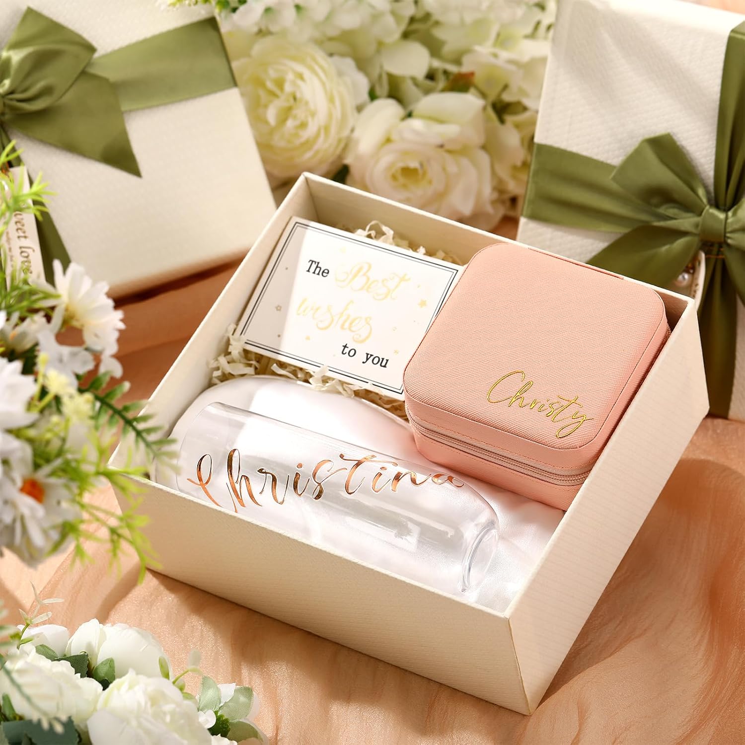 Quelay 10 Pack Bridesmaid Proposal Gifts Small Jewelry Box with 3 Pcs Name Stickers, Portable Earring Organizer Jewelry Box Party Favors for Bachelorette Women Bridesmaids Wedding Gifts(Pink)