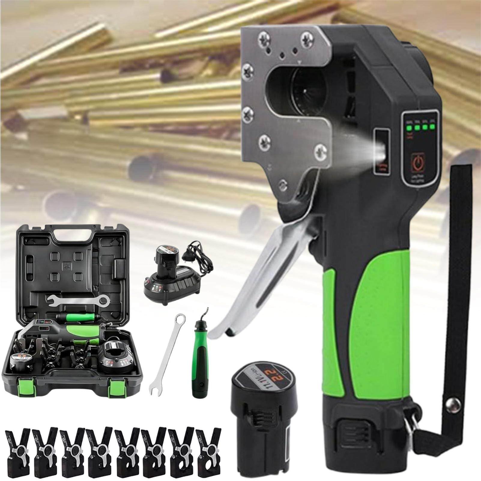Juego de Herramientas Profesionales para abocardar Tubos de HVAC, expansor de Tubo de Cobre eléctrico inalámbrico con 8 Accesorios, abocardado de 45 Grados y batería de Litio