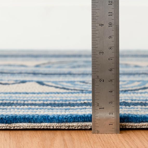 Dash & Albert Button Blue Geometric Hand Micro Hooked Rug, 7'6x9'6
