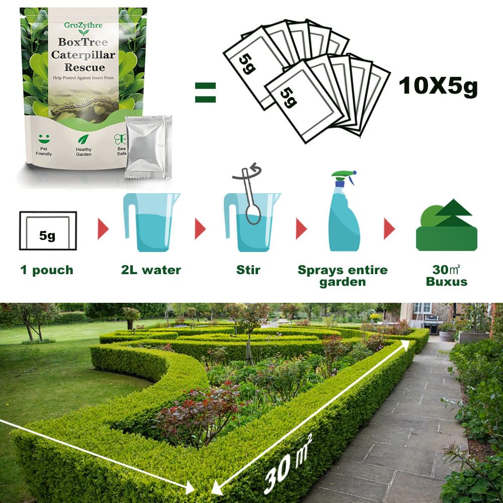 Box Tree Caterpillar Treatment –10 x 5g Packs, 300㎡ Total Coverage – Individually Wrapped,Safe for Bees & Birds, Supports Healthy Buxus Hedges — view 3