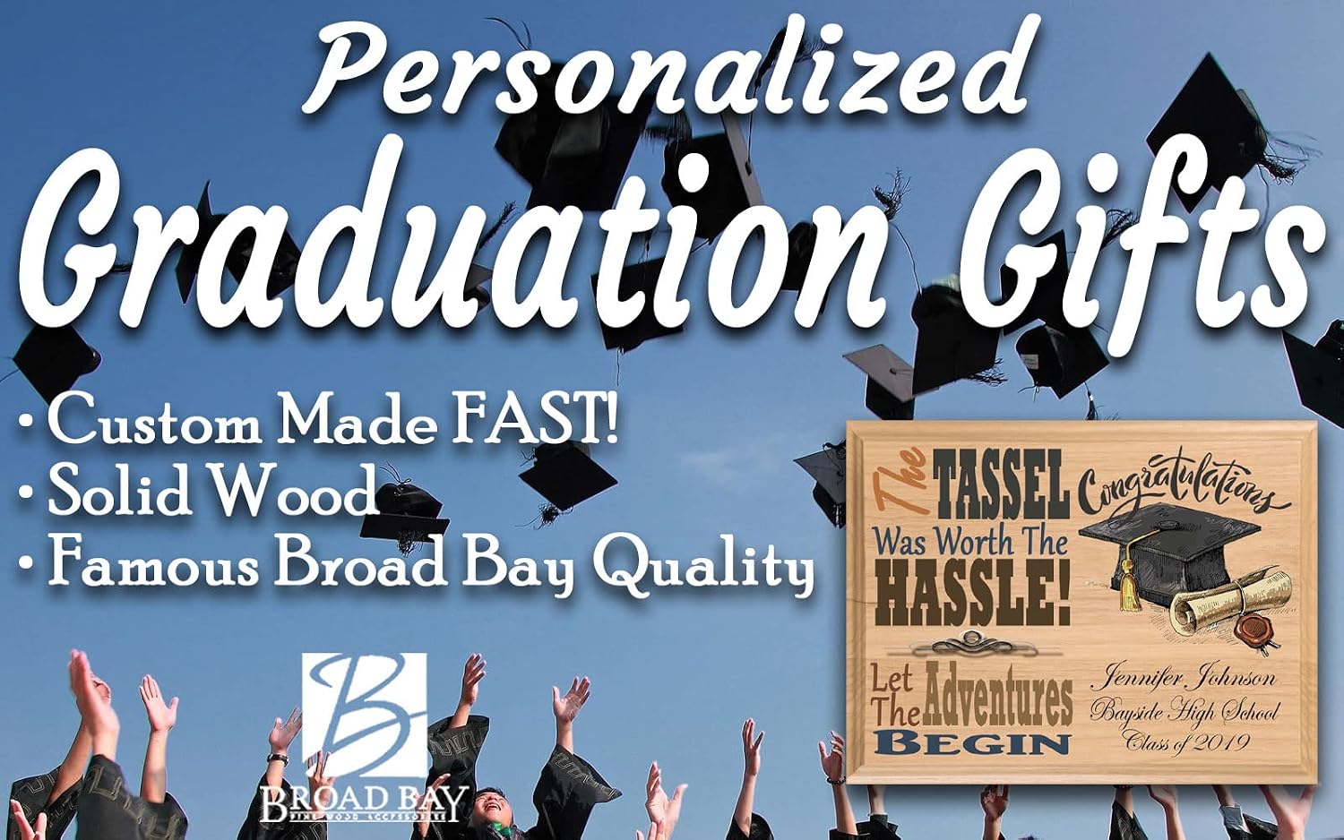 Graduation Gift Plaque PERSONALIZED Graduate Gifts for High School or College & University - Solid Wood - Made in the USA