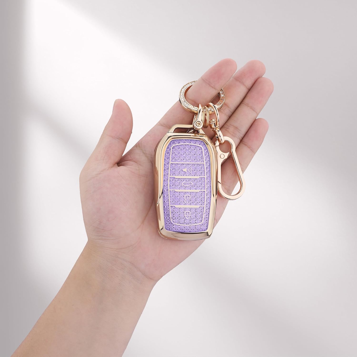 Cute Bling Key Fob Cover for Toyota 4 Buttons, Diamond Cut TPU Case with Keychain, Protective Shell