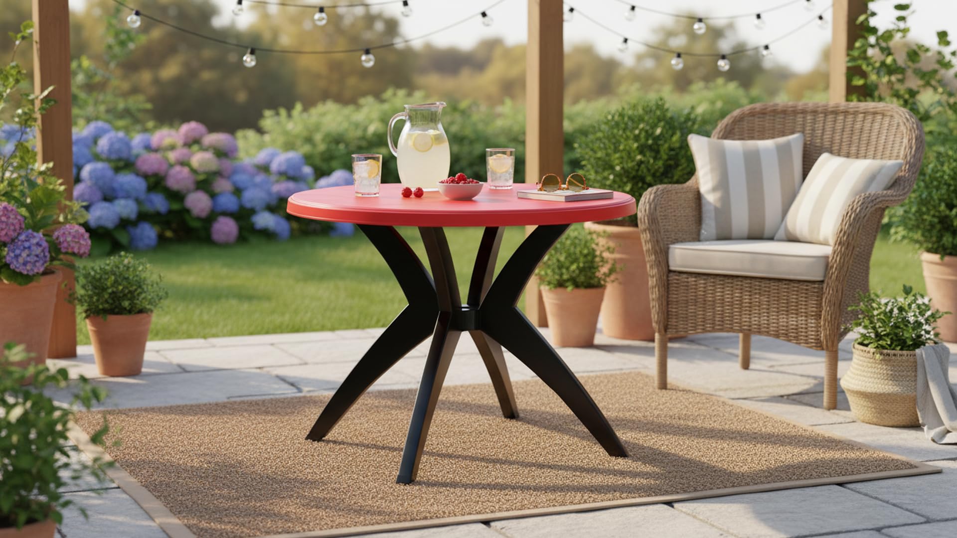 Nilkamal Meridkrs Round 4 Seater Virgin Plastic Dining Table for Dining Room | Indoor & Outdoor |Home Office | Hotel, Café and Restaurants | 1 Dining Table |Color Red&Black, Marble Beige-image-15