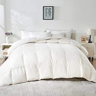 100% Organic Cotton Feather & Down Fibers Comforter King Size, All-Season Hotel-Style Hypoallergenic Duvet Insert, Ivory White 106x90 Inch - Amazon product rated Grade A