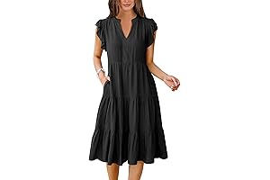 Women's Mid Length Ruffle Sleeve V Neck Midi Dress