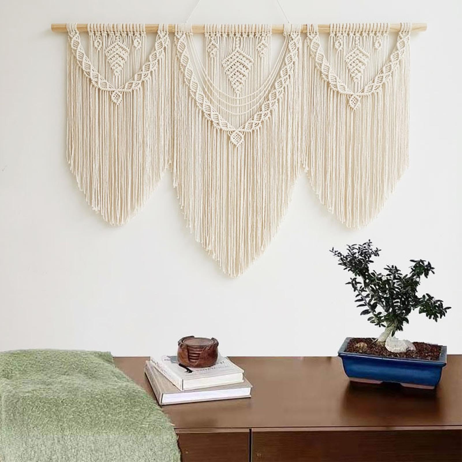 Tapiz de macramé para colgar en la pared, grande, bohemio, tejido hecho a mano, tapiz de cuerda de algodón, decoración de pared, decoración de pared bohemia para dormitorio, sala de estar,