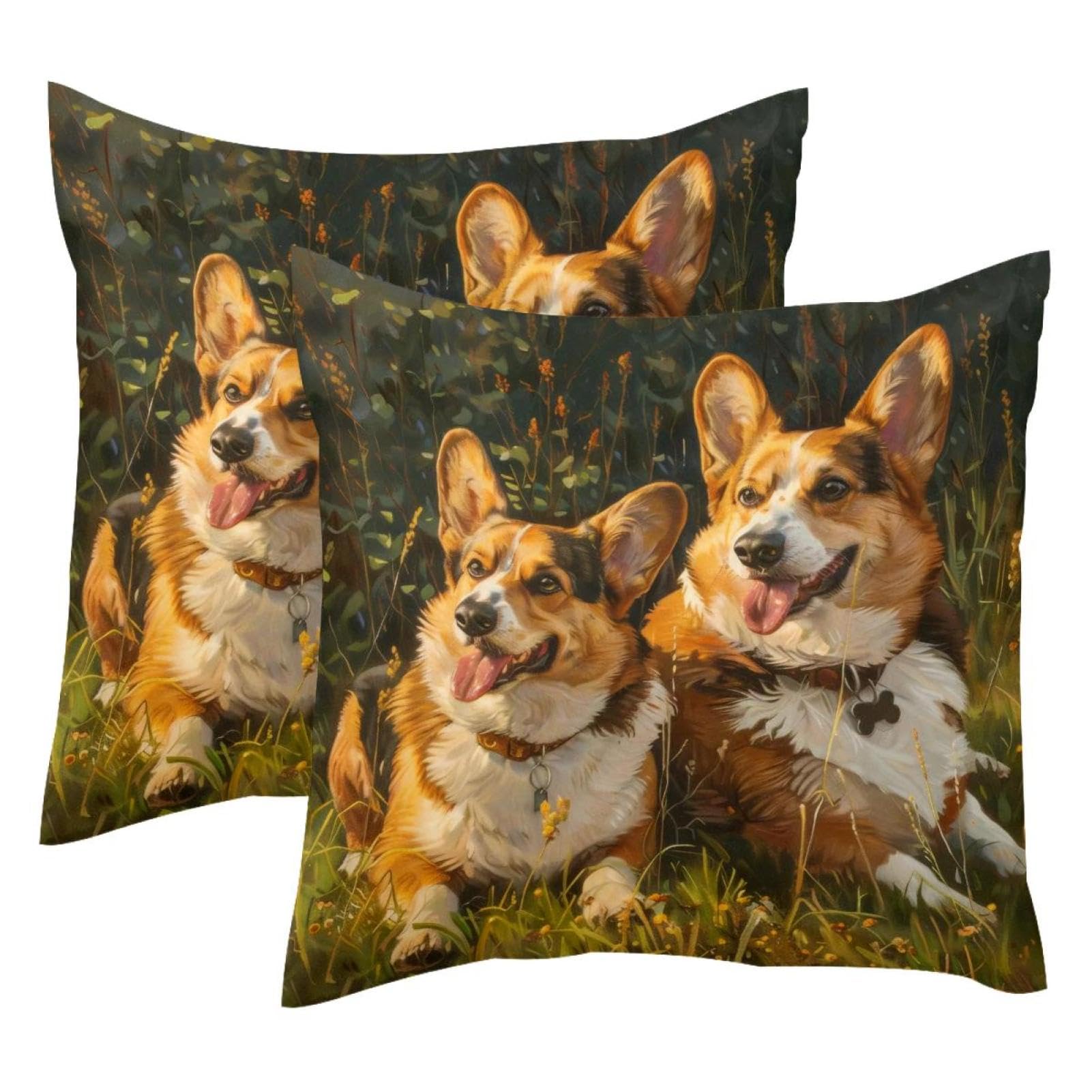 Housse de coussin Corgis 50x50 double face décoration canapé velours