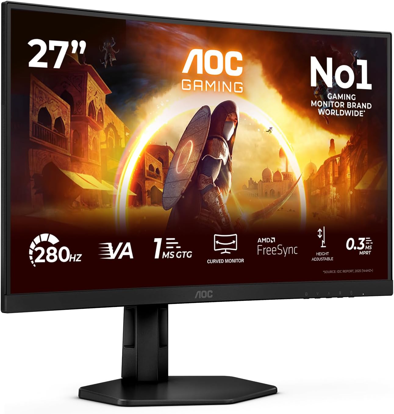 AOC C27G4ZXU 27 inch FHD Gaming Monitor Curved, 280Hz, Fast VA Panel, 0.3ms MPRT, Adaptive Sync, HDR10, FreeSync Premium, Speakers, (1920x1080 HDMI 2x 2.0 DP 1x 1.4 USB Hub) Black