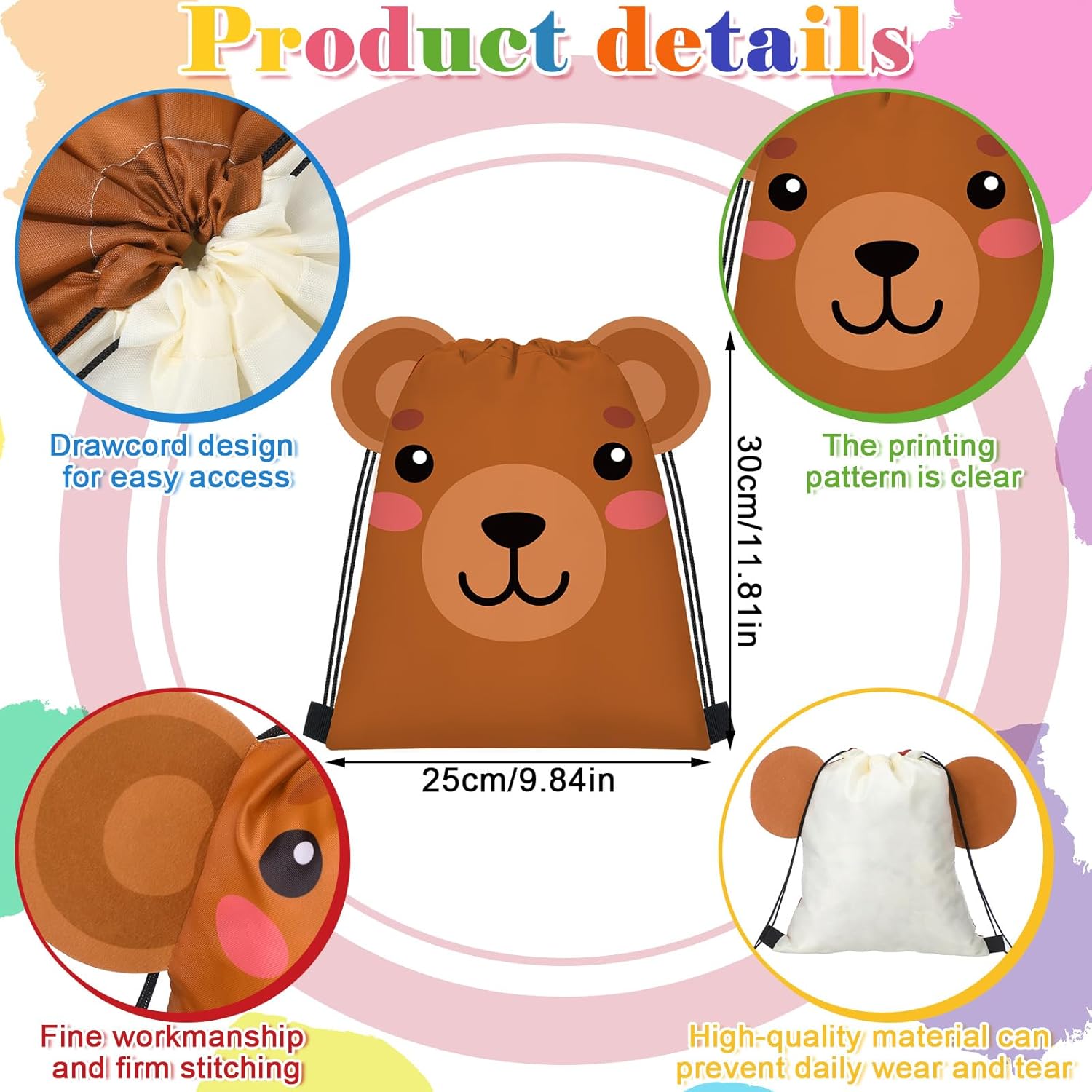 Marsui 24 Pcs 3D Jungle Animal Drawstring Bags with Ear for Kids Safari Goodie Bags Safari Party Favors for Boy Girl Birthday Baby Shower Party Favors Drawstring Backpack