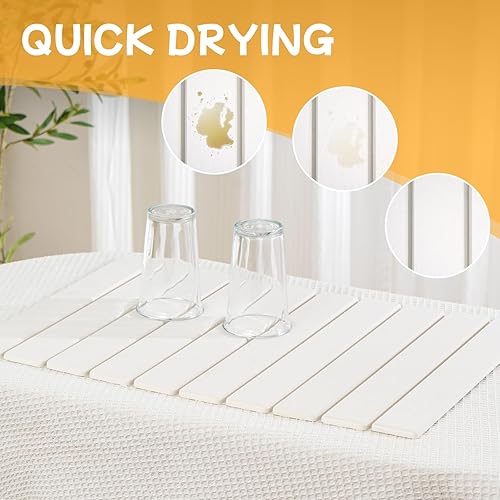 Miniatura 2 de Tapete de secado de piedra para encimera de cocina, tapete de secado de platos de piedra grande, plegable, absorbente de tierra de diatomeas, tapete